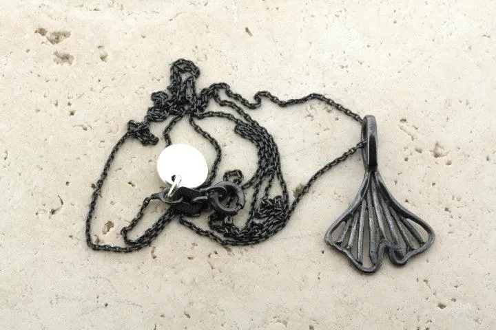Oxidized ginkgo necklace - sterling silver