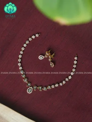 PASTEL GREEN -MINI SIZE TEAR MOTIF- DARK FINISH stylish and minimal elegant neckwear with earrings- Zivara Fashion