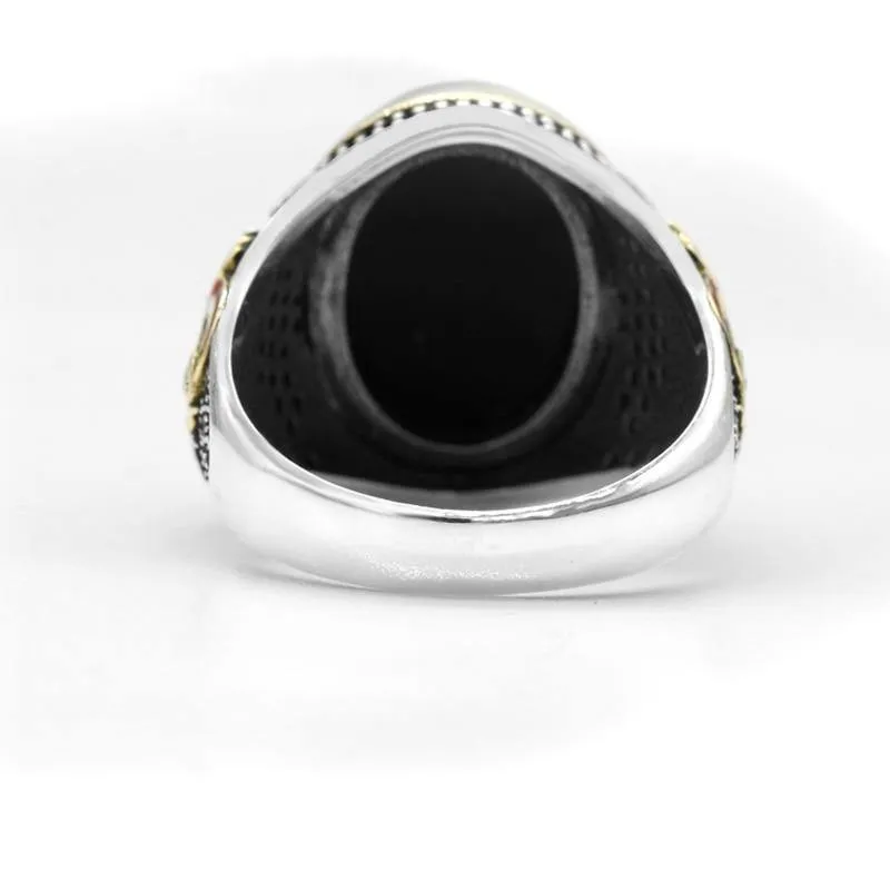 Peace Symbol Oval Black Natural Onyx Stone Ring