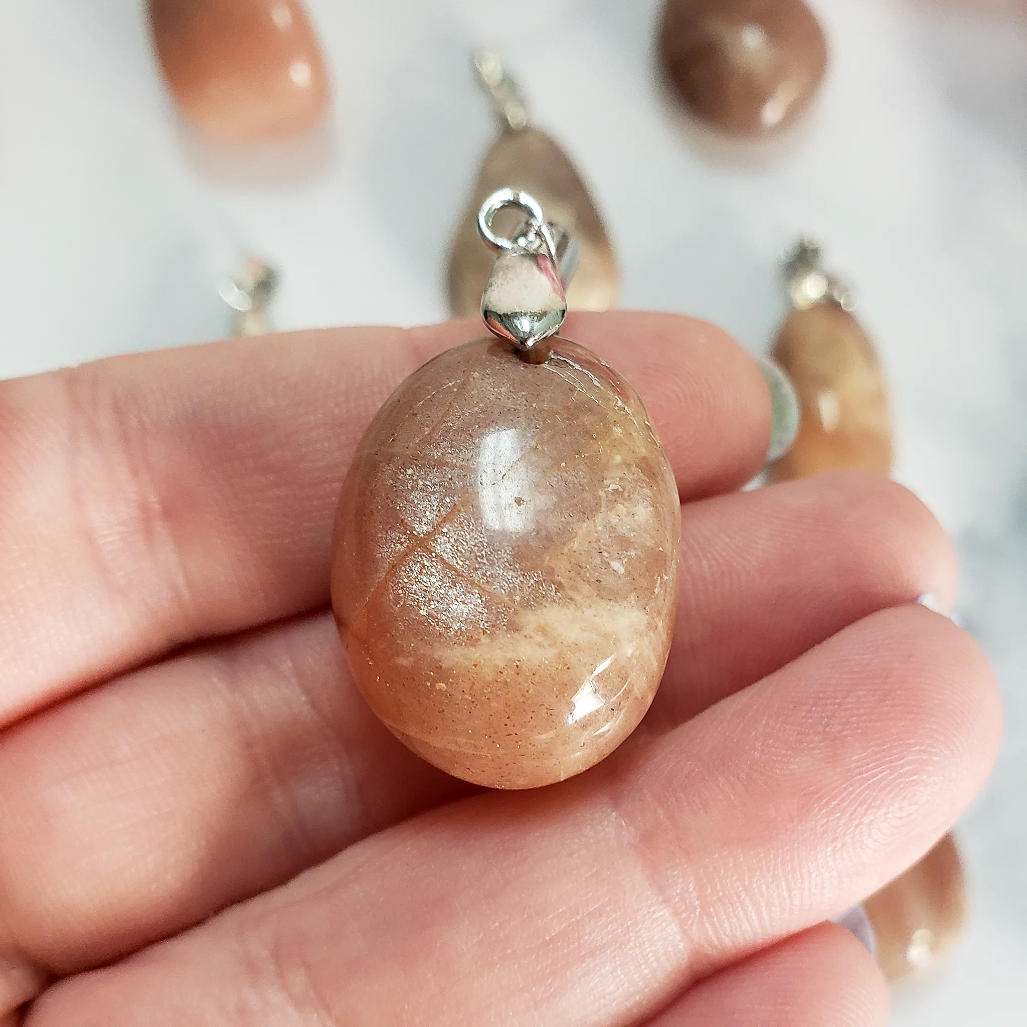 Peach Moonstone Crystal Pendant Natural Gemstone Jewelry