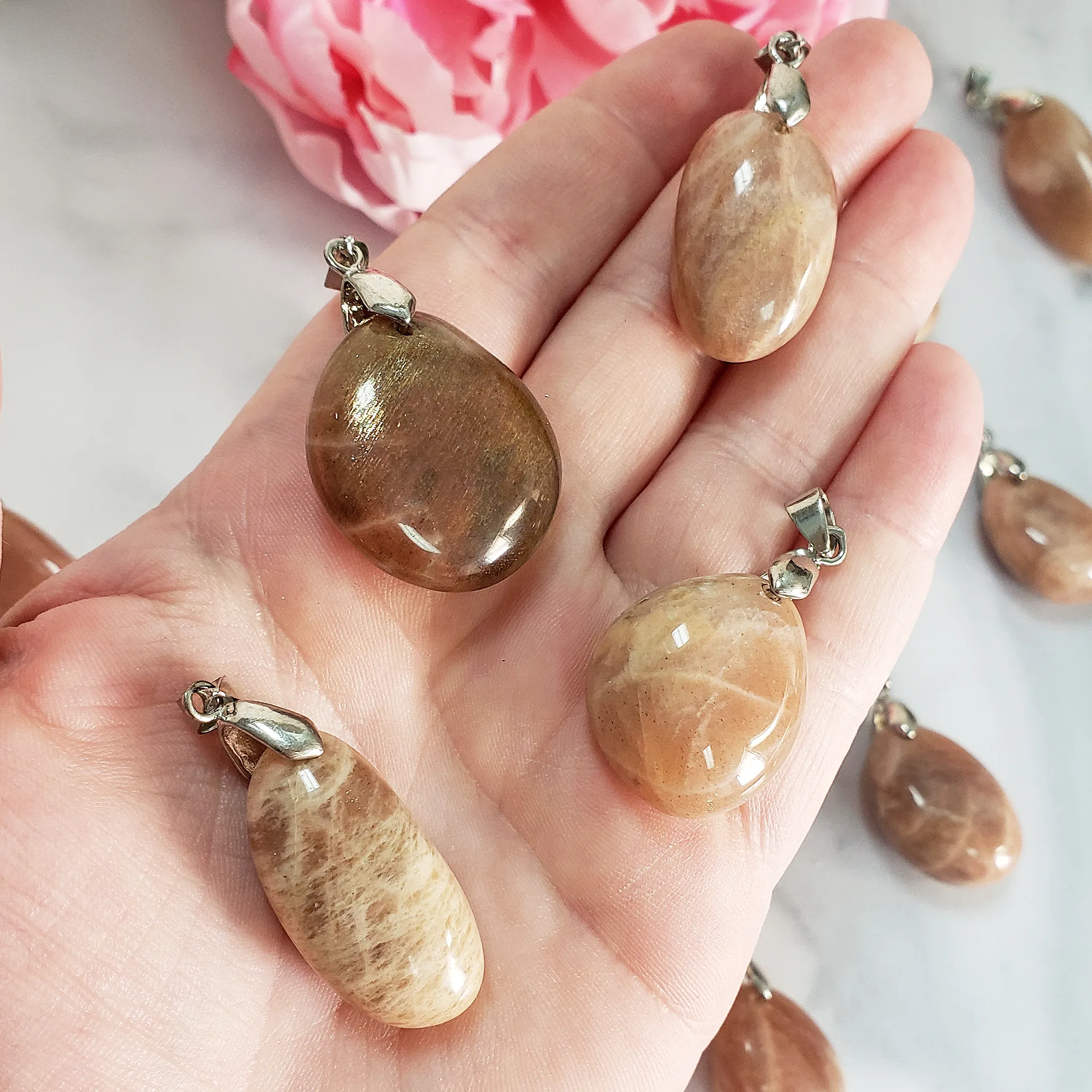 Peach Moonstone Crystal Pendant Natural Gemstone Jewelry