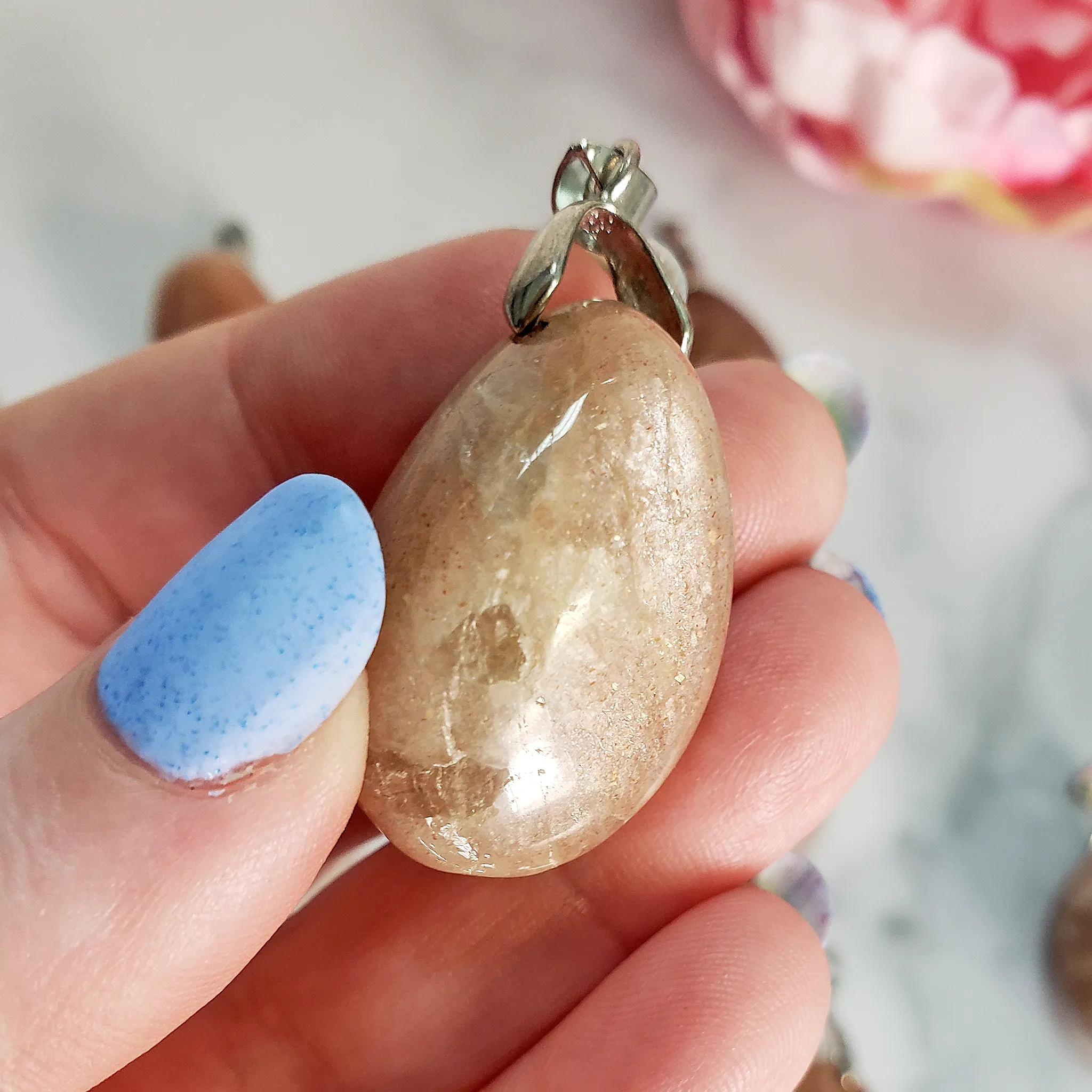 Peach Moonstone Crystal Pendant Natural Gemstone Jewelry