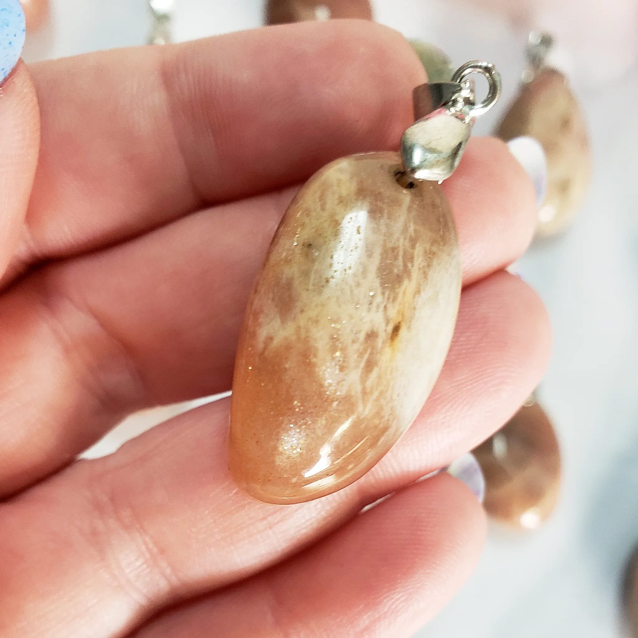 Peach Moonstone Crystal Pendant Natural Gemstone Jewelry