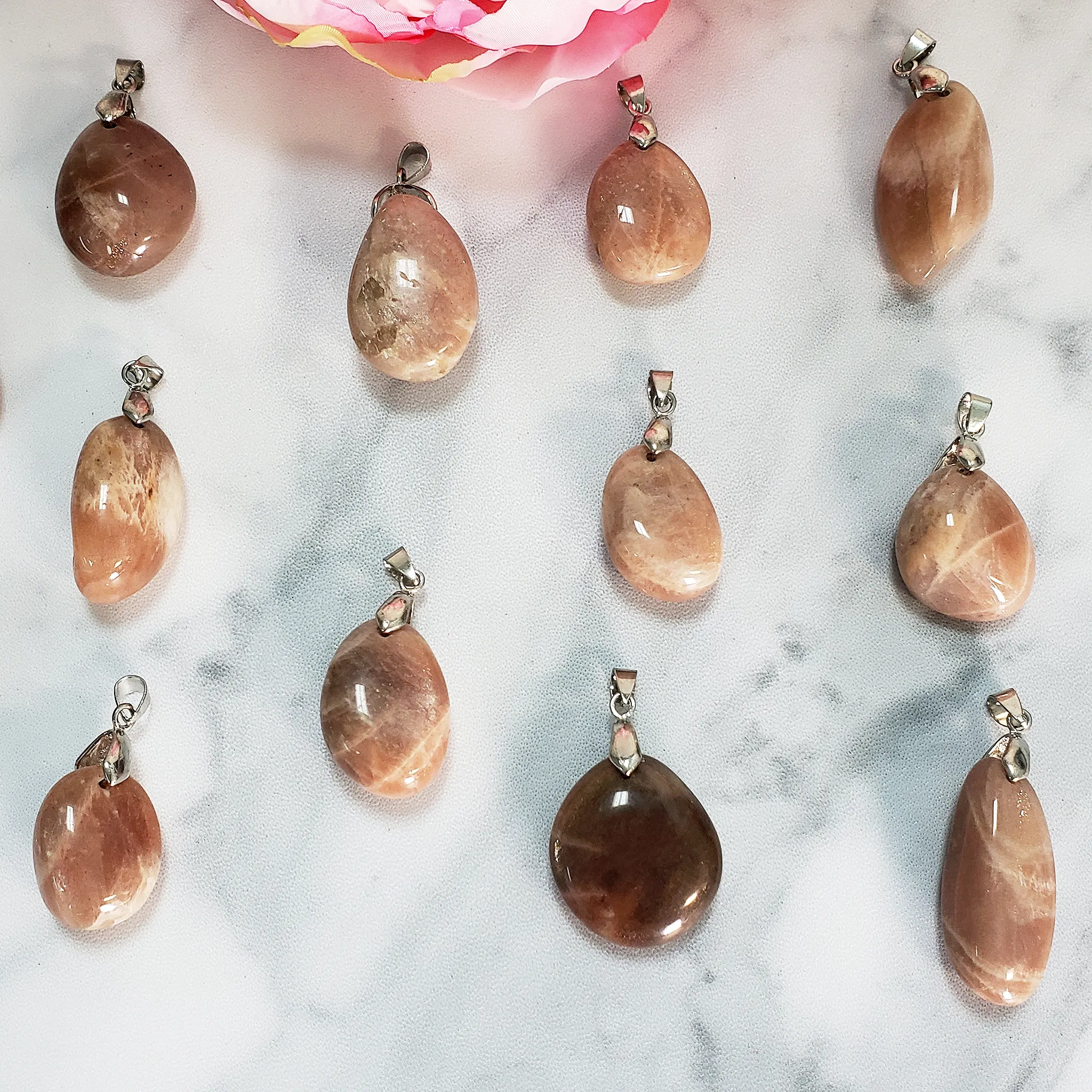 Peach Moonstone Crystal Pendant Natural Gemstone Jewelry