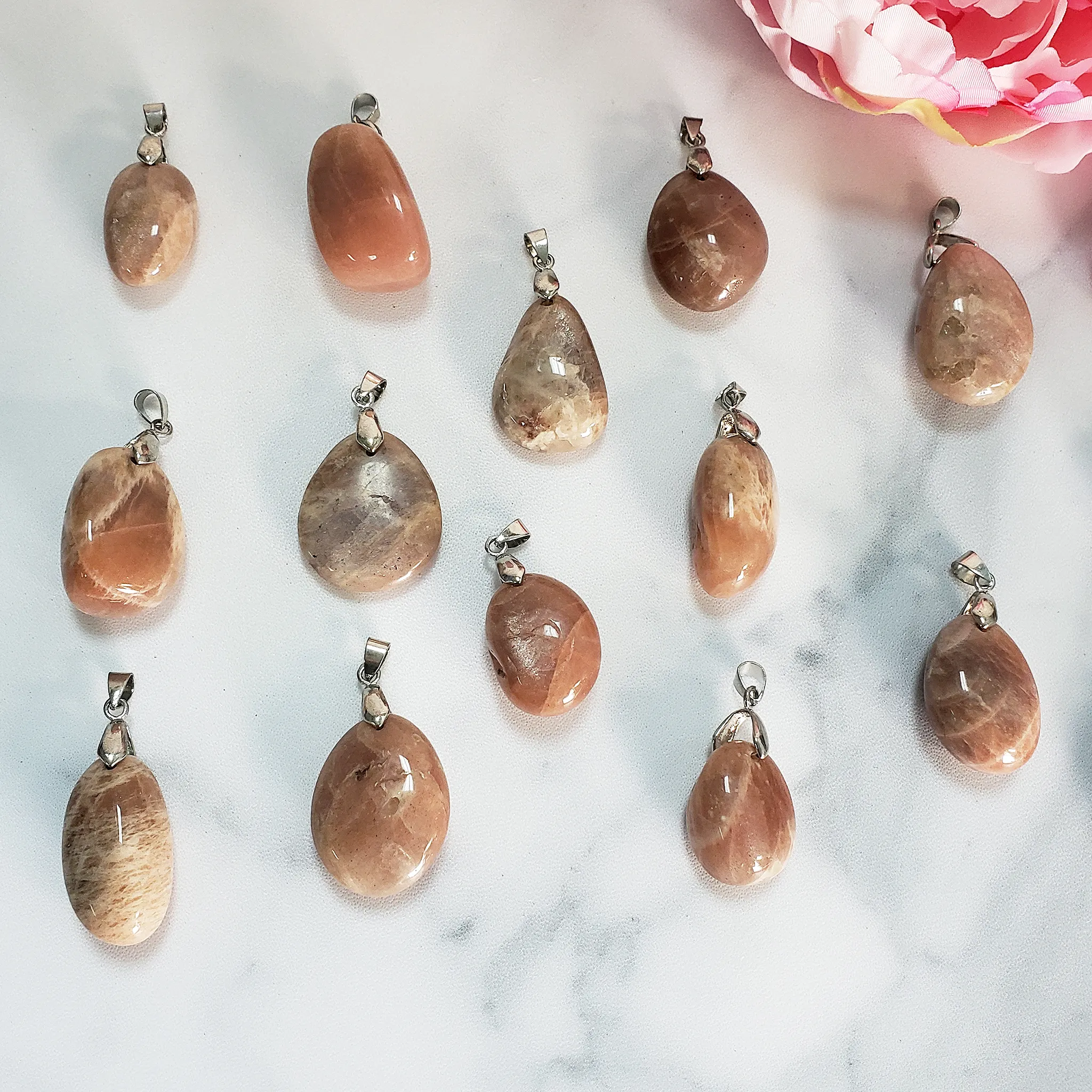 Peach Moonstone Crystal Pendant Natural Gemstone Jewelry