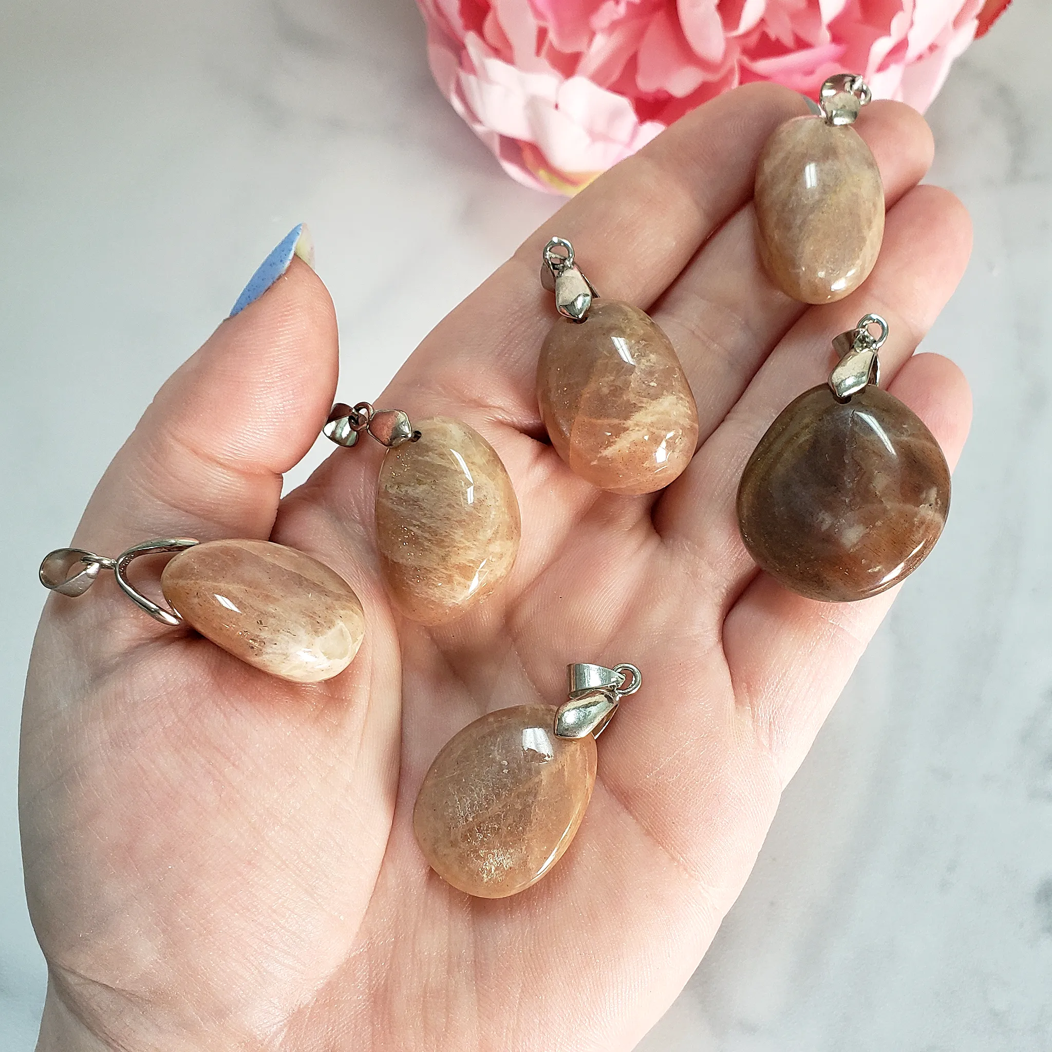 Peach Moonstone Crystal Pendant Natural Gemstone Jewelry