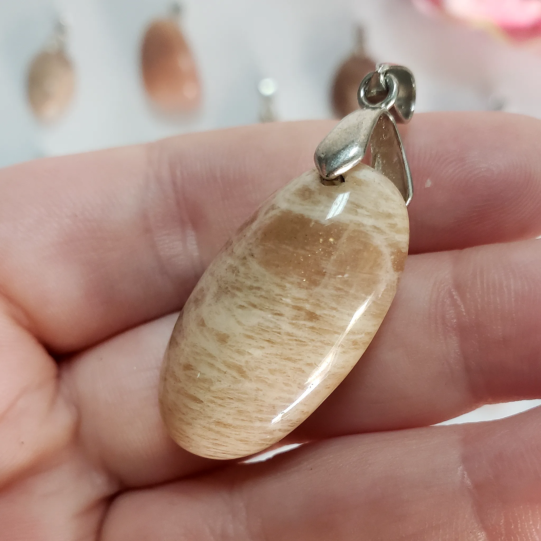 Peach Moonstone Crystal Pendant Natural Gemstone Jewelry