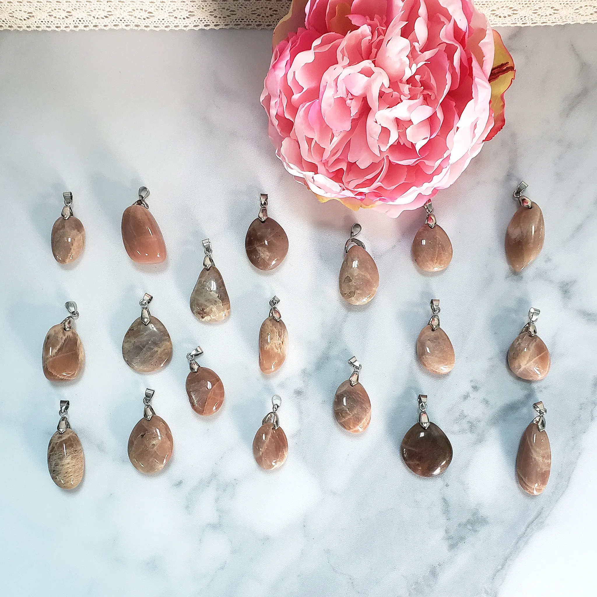 Peach Moonstone Crystal Pendant Natural Gemstone Jewelry