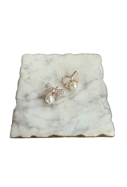 Pearl Bead Bow Earrings