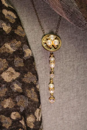 Pearl Steampunk Clock Necklace Clip by BOHO Bling