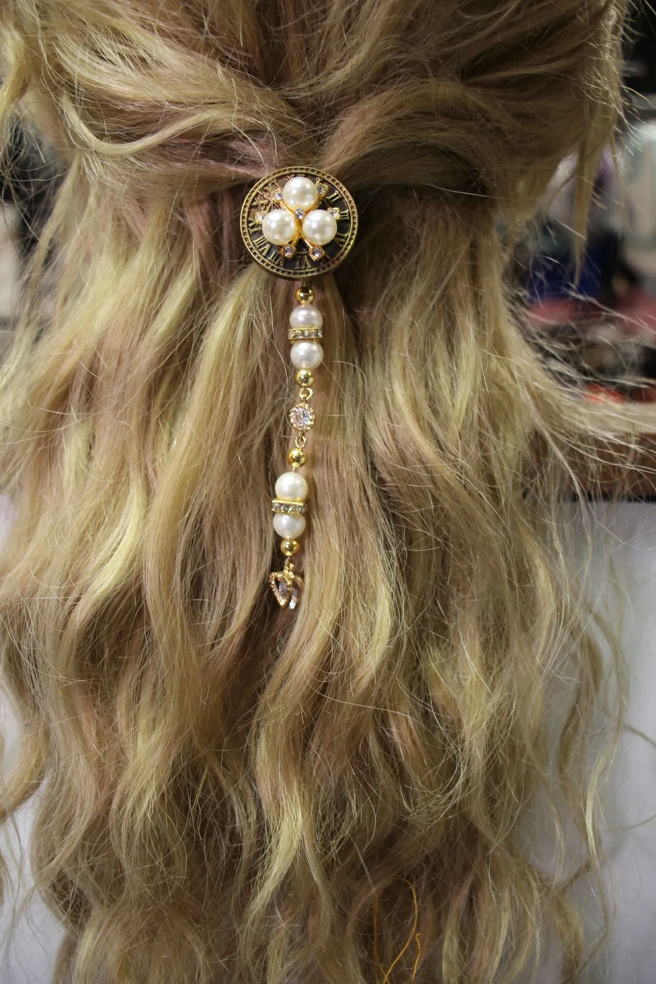 Pearl Steampunk Clock Necklace Clip by BOHO Bling
