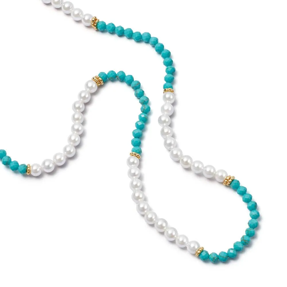 Pearl Turquoise Beaded Necklace 18ct Gold Plate