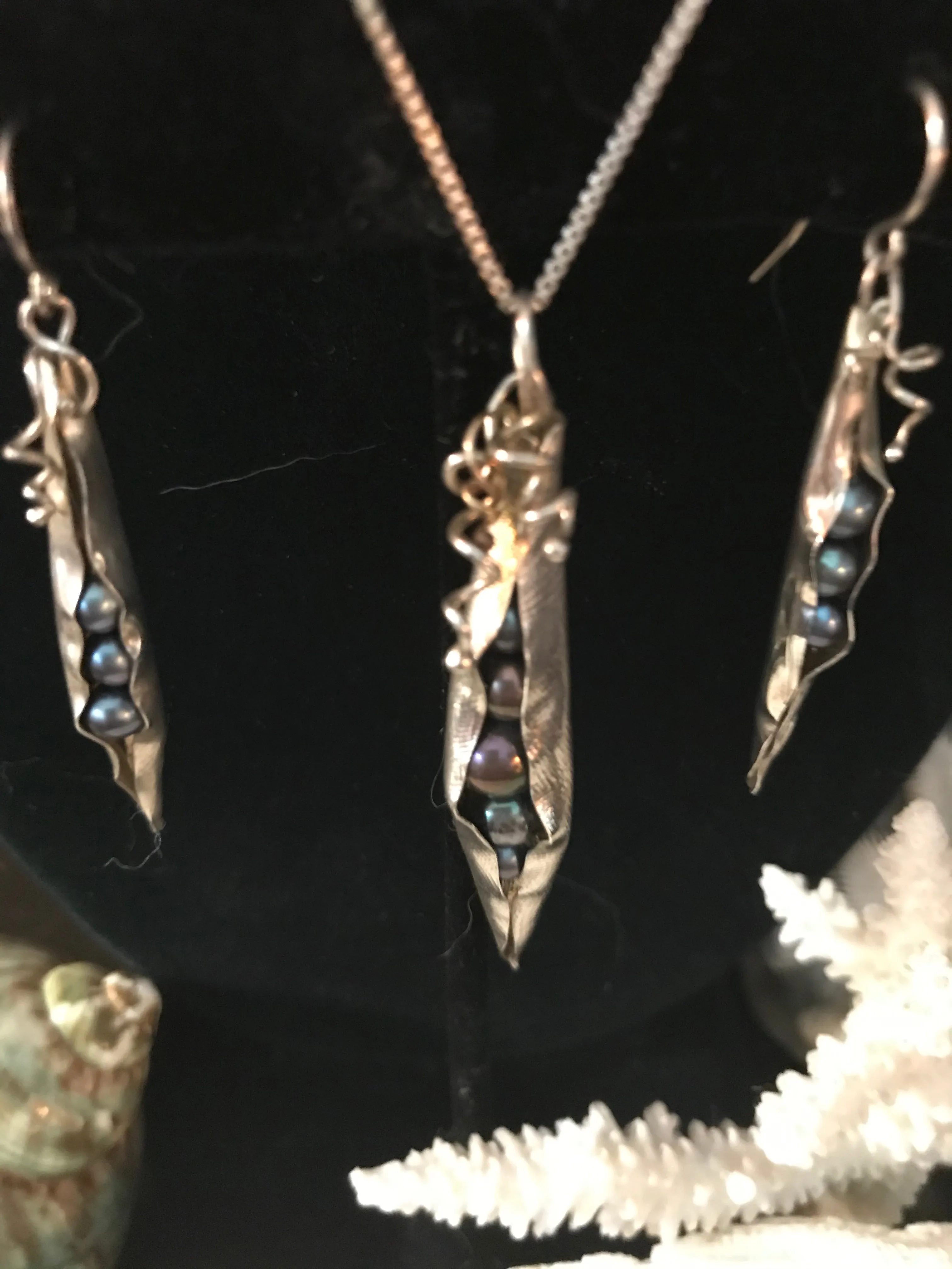 Pearls in a Pod Sterling Necklace and Earrings Set