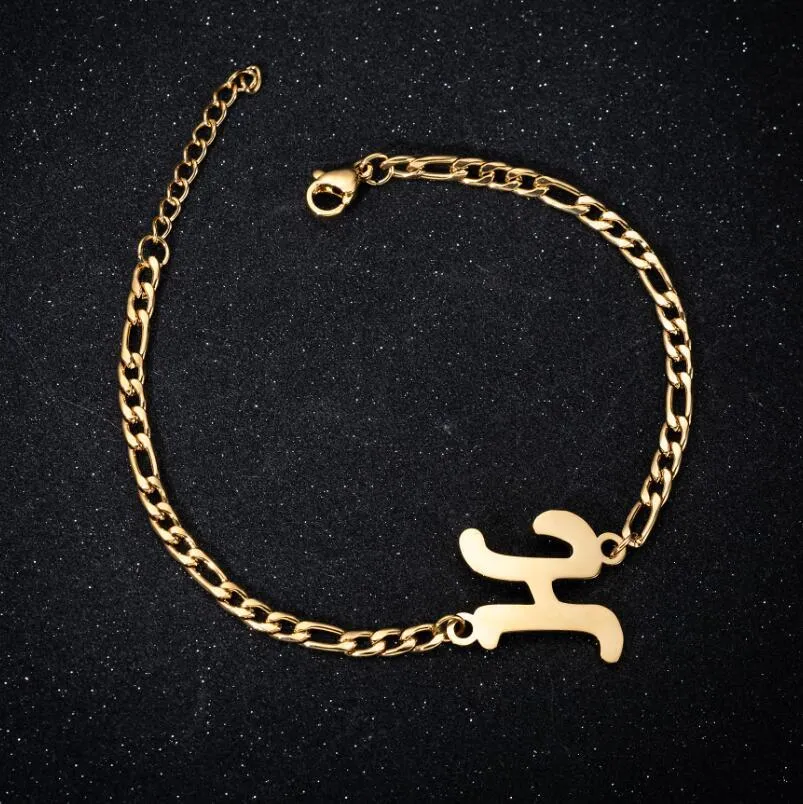Personalize A-Z 26 Letters Stainless Steel Jewelry Initial Bracelets Bangles For Women Men Couple Alphabet Charm Name Bijoux