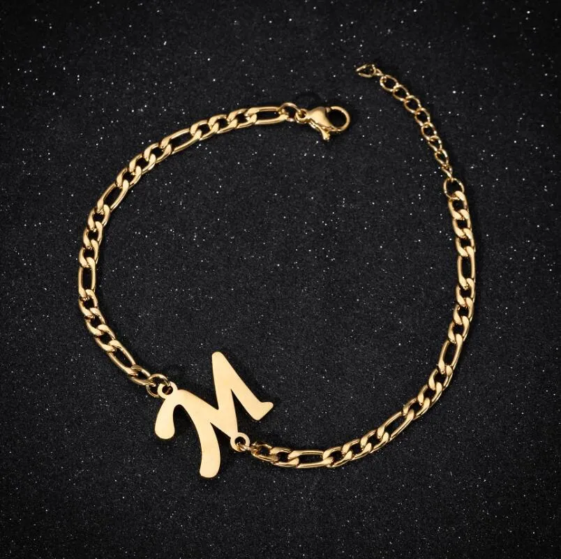 Personalize A-Z 26 Letters Stainless Steel Jewelry Initial Bracelets Bangles For Women Men Couple Alphabet Charm Name Bijoux