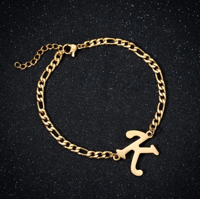 Personalize A-Z 26 Letters Stainless Steel Jewelry Initial Bracelets Bangles For Women Men Couple Alphabet Charm Name Bijoux