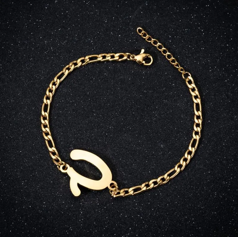 Personalize A-Z 26 Letters Stainless Steel Jewelry Initial Bracelets Bangles For Women Men Couple Alphabet Charm Name Bijoux