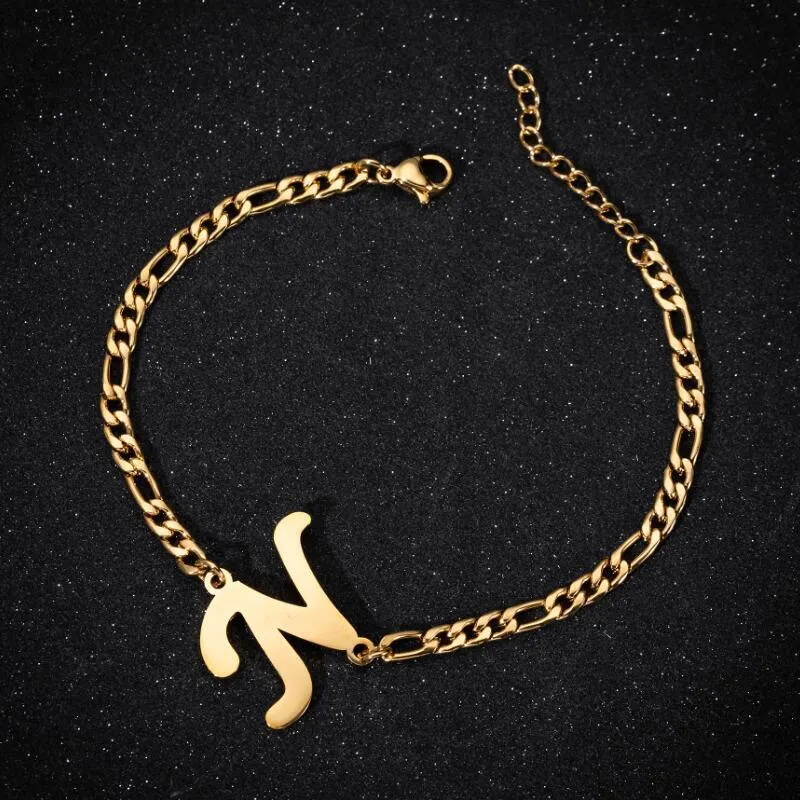 Personalize A-Z 26 Letters Stainless Steel Jewelry Initial Bracelets Bangles For Women Men Couple Alphabet Charm Name Bijoux