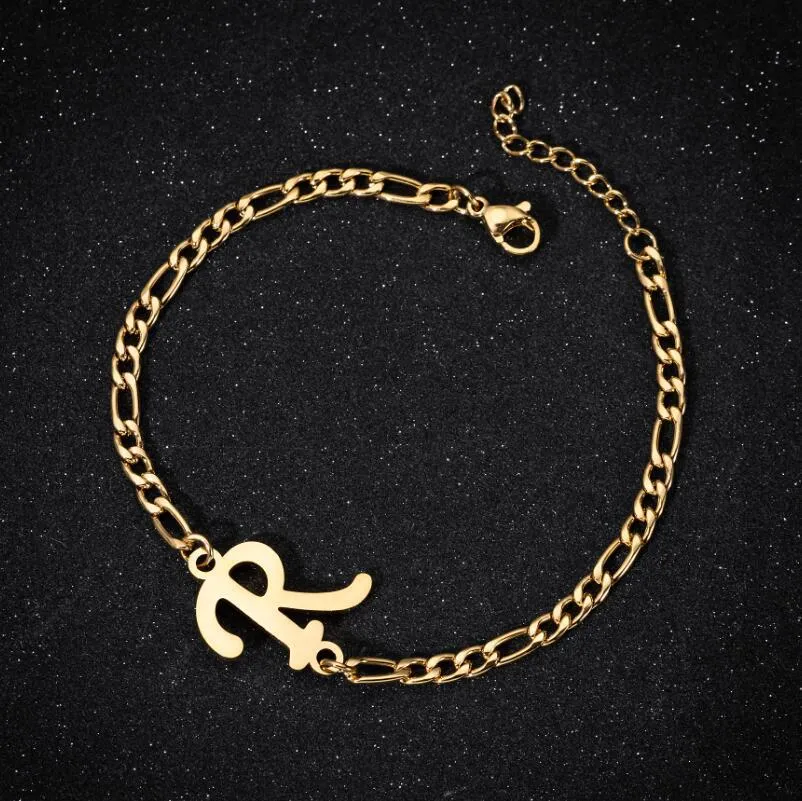 Personalize A-Z 26 Letters Stainless Steel Jewelry Initial Bracelets Bangles For Women Men Couple Alphabet Charm Name Bijoux