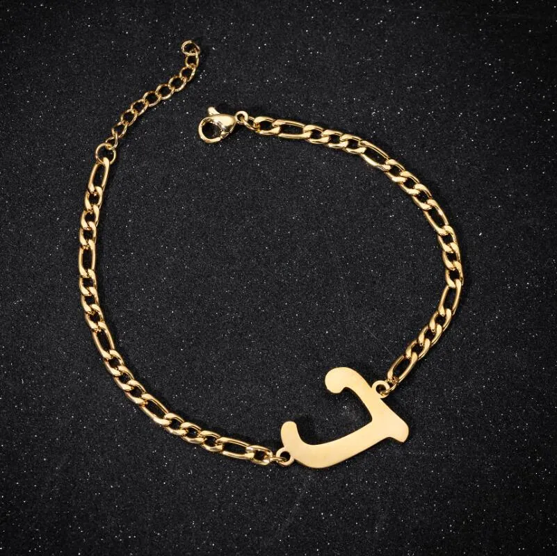 Personalize A-Z 26 Letters Stainless Steel Jewelry Initial Bracelets Bangles For Women Men Couple Alphabet Charm Name Bijoux