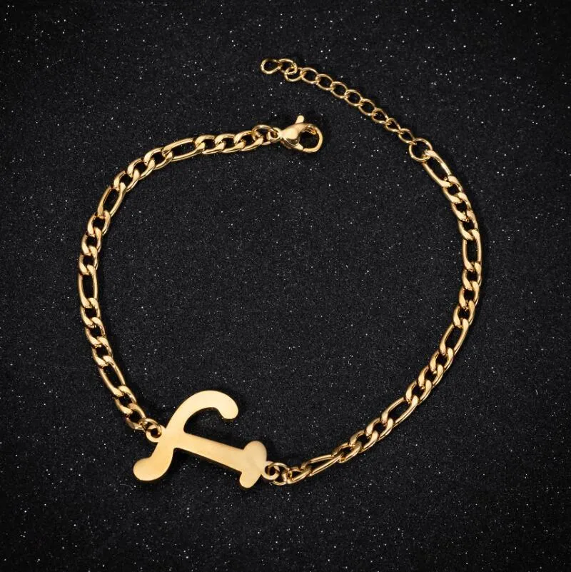 Personalize A-Z 26 Letters Stainless Steel Jewelry Initial Bracelets Bangles For Women Men Couple Alphabet Charm Name Bijoux