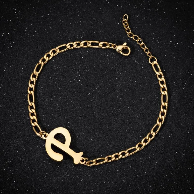 Personalize A-Z 26 Letters Stainless Steel Jewelry Initial Bracelets Bangles For Women Men Couple Alphabet Charm Name Bijoux