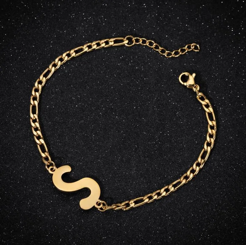 Personalize A-Z 26 Letters Stainless Steel Jewelry Initial Bracelets Bangles For Women Men Couple Alphabet Charm Name Bijoux