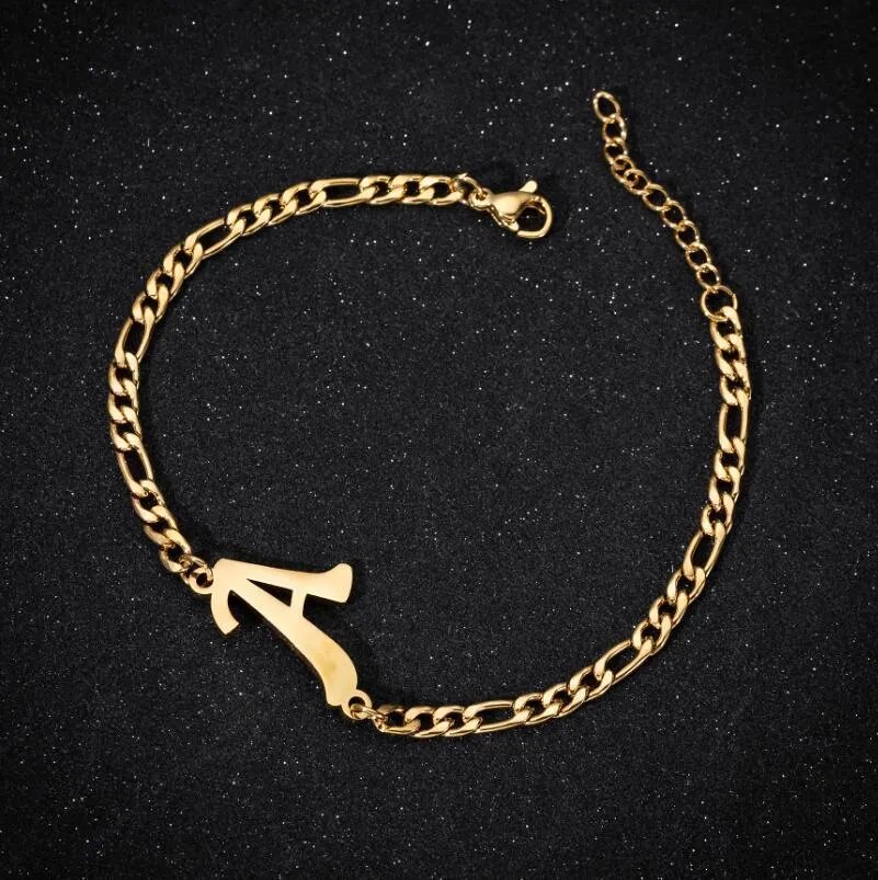 Personalize A-Z 26 Letters Stainless Steel Jewelry Initial Bracelets Bangles For Women Men Couple Alphabet Charm Name Bijoux