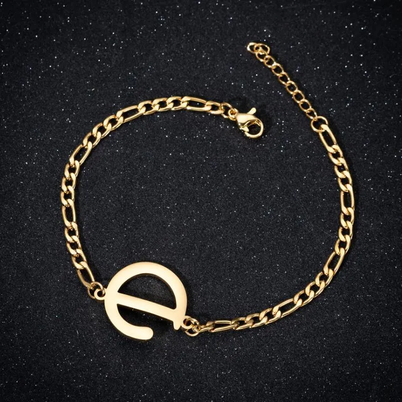 Personalize A-Z 26 Letters Stainless Steel Jewelry Initial Bracelets Bangles For Women Men Couple Alphabet Charm Name Bijoux