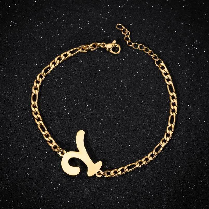 Personalize A-Z 26 Letters Stainless Steel Jewelry Initial Bracelets Bangles For Women Men Couple Alphabet Charm Name Bijoux