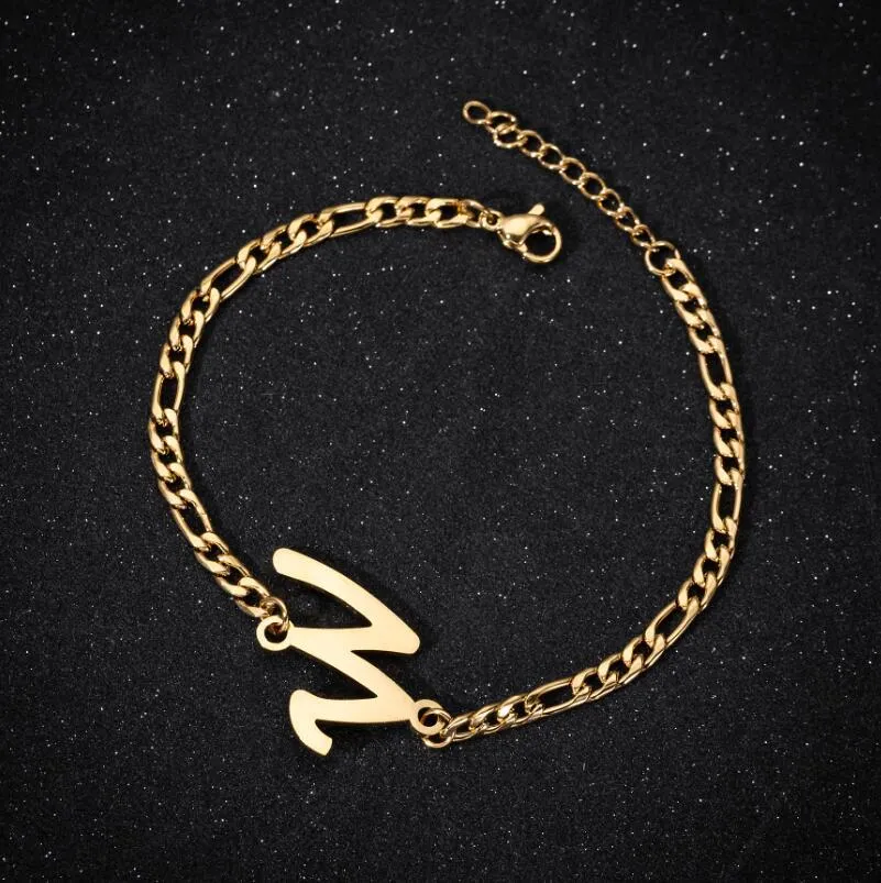 Personalize A-Z 26 Letters Stainless Steel Jewelry Initial Bracelets Bangles For Women Men Couple Alphabet Charm Name Bijoux