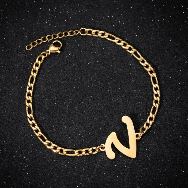 Personalize A-Z 26 Letters Stainless Steel Jewelry Initial Bracelets Bangles For Women Men Couple Alphabet Charm Name Bijoux