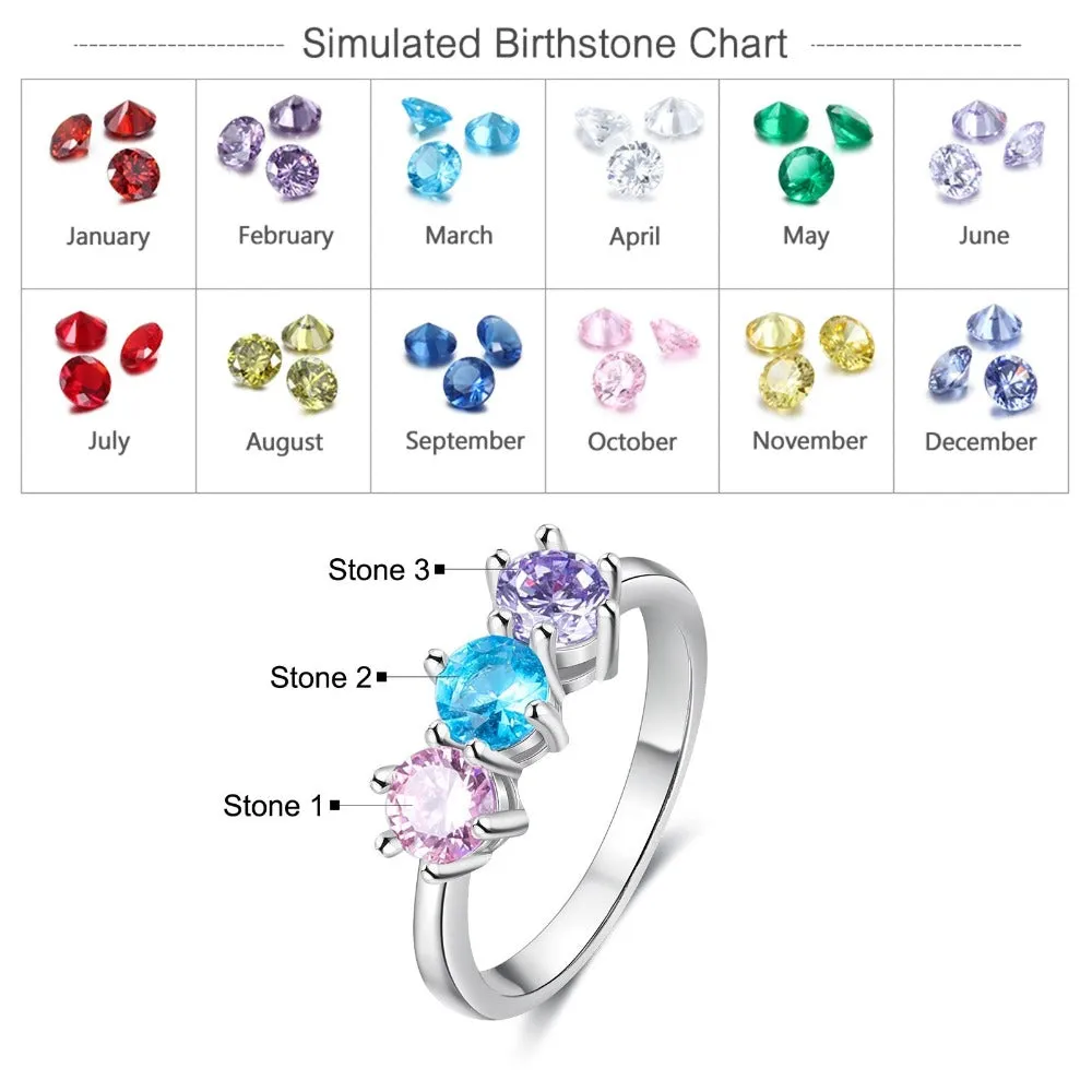 Personalized 3 Birthstone Rings For Women
