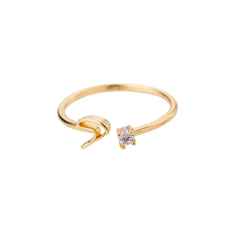 Personalized A-Z Initial Letter Adjustable Open Rings