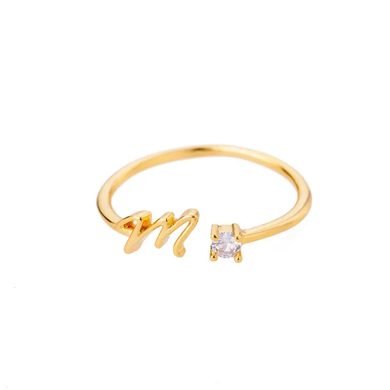 Personalized A-Z Initial Letter Adjustable Open Rings