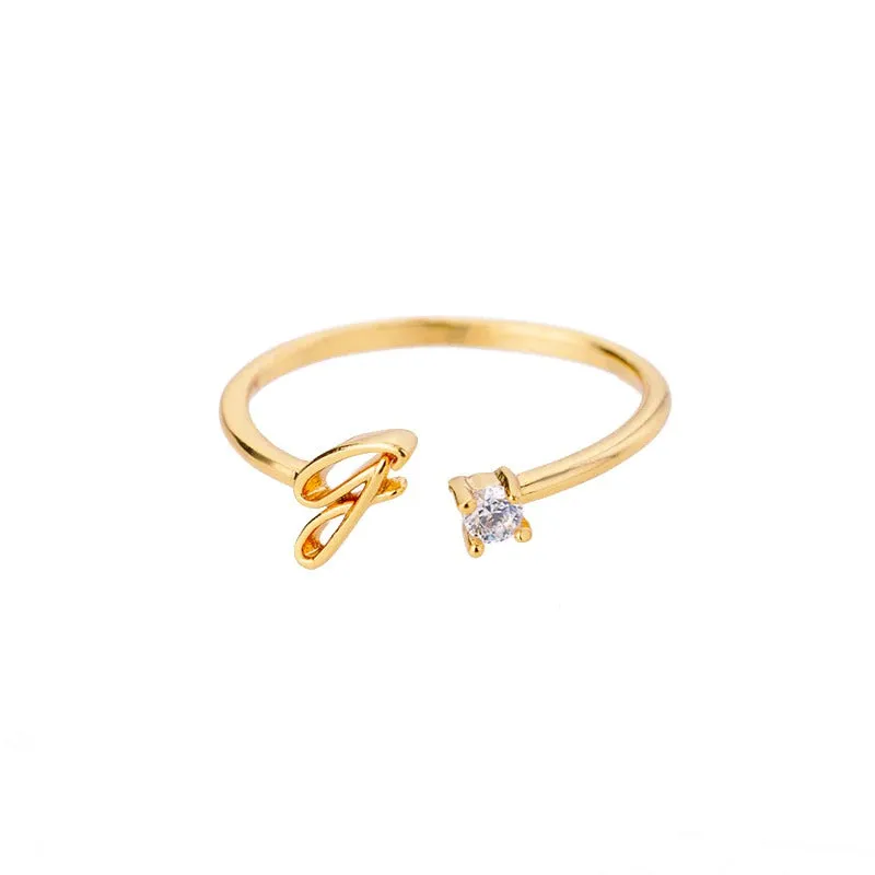 Personalized A-Z Initial Letter Adjustable Open Rings