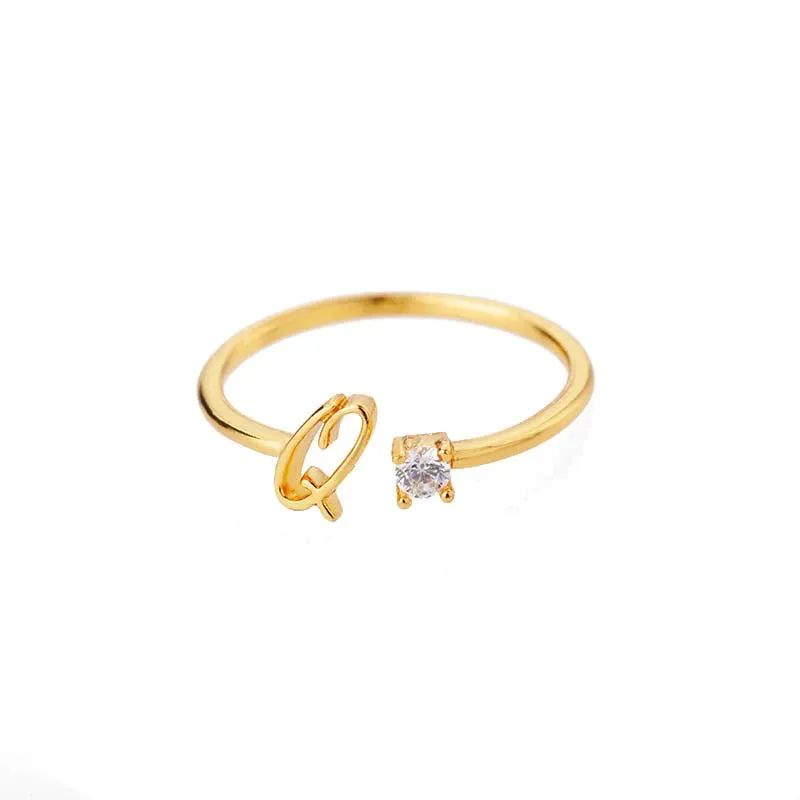 Personalized A-Z Initial Letter Adjustable Open Rings