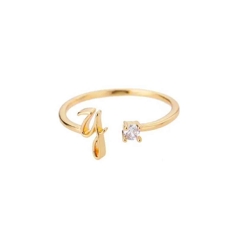 Personalized A-Z Initial Letter Adjustable Open Rings
