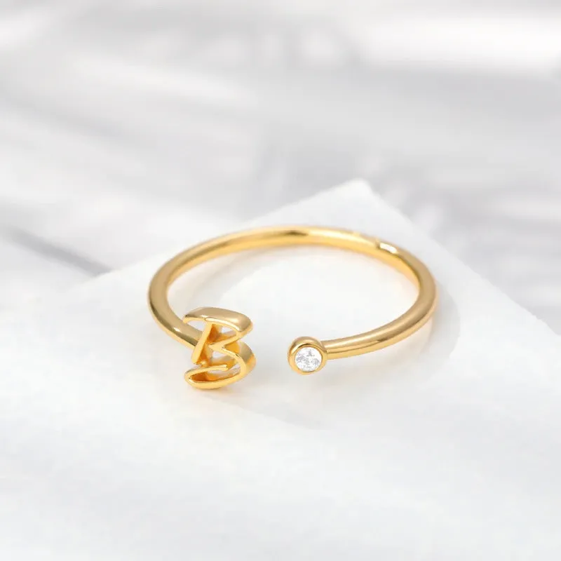 Personalized A-Z Initial Letter Adjustable Open Rings