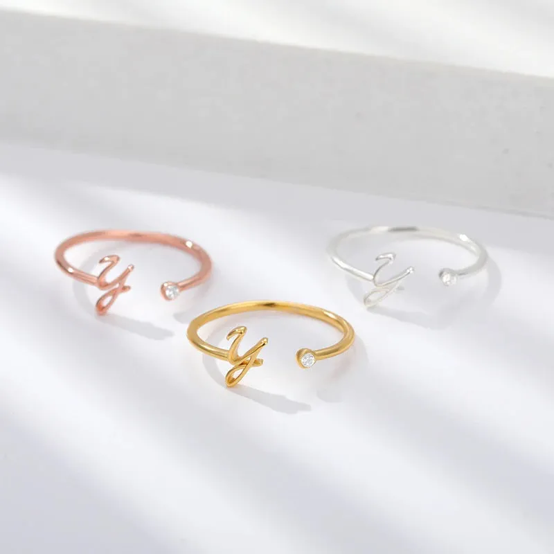 Personalized A-Z Initial Letter Adjustable Open Rings