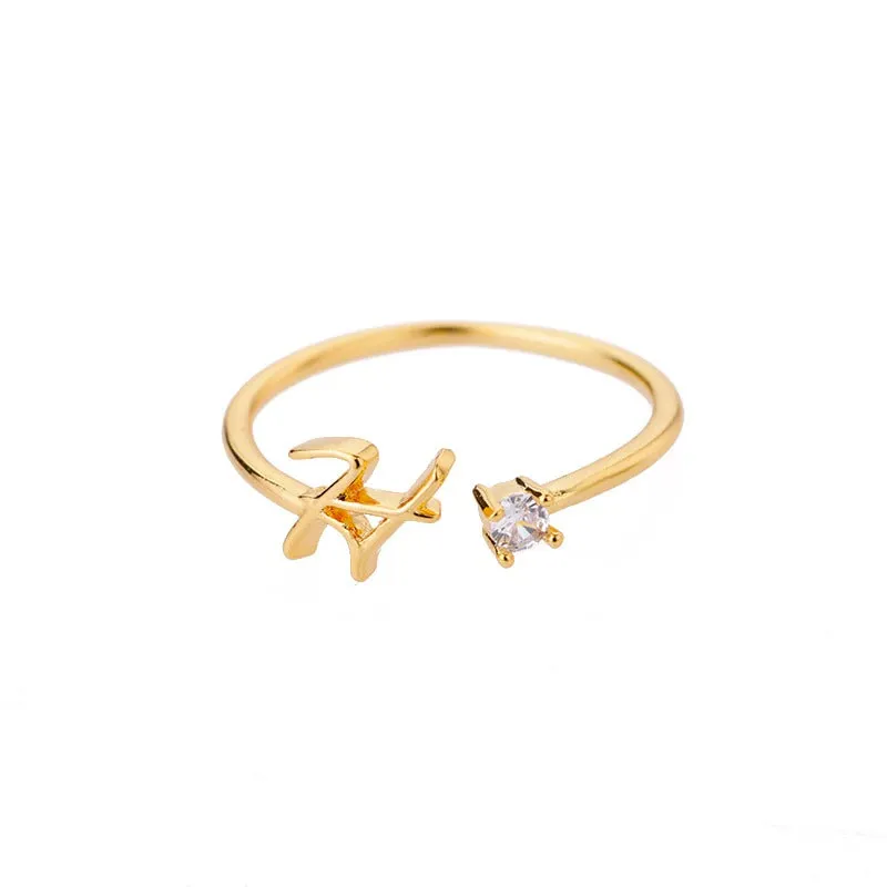 Personalized A-Z Initial Letter Adjustable Open Rings