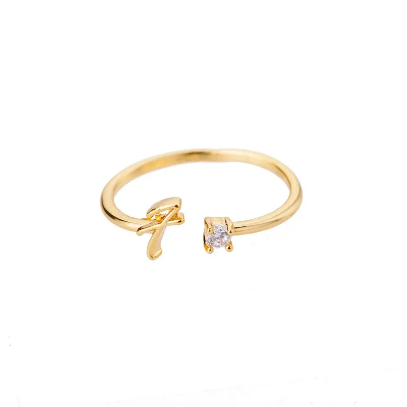 Personalized A-Z Initial Letter Adjustable Open Rings