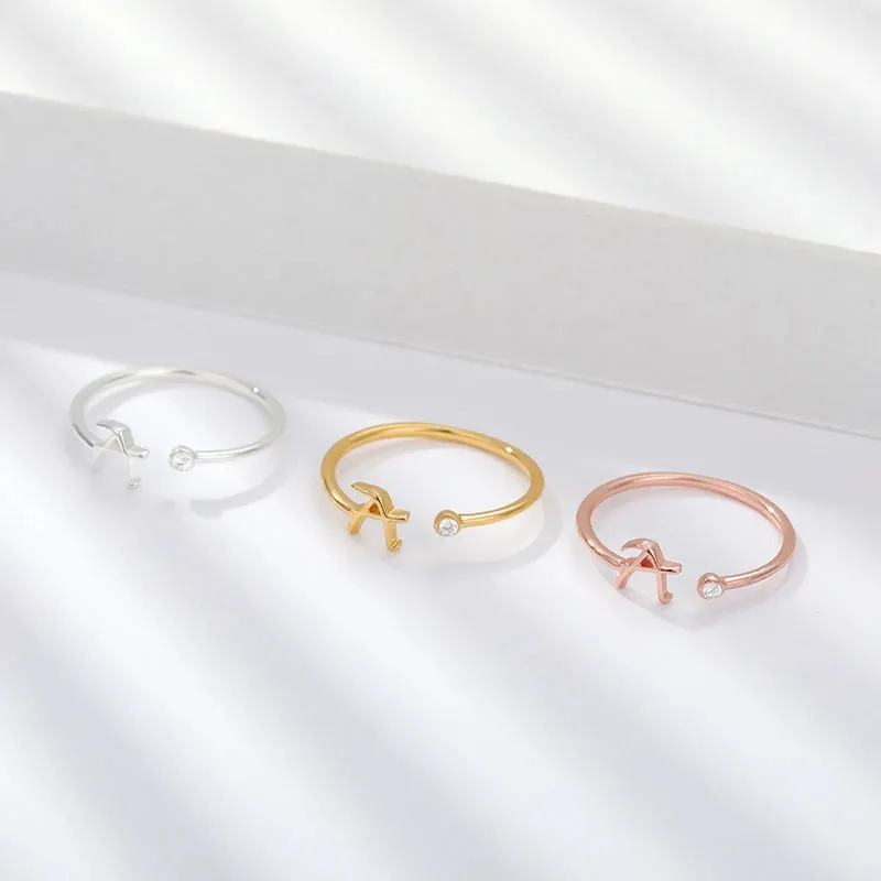 Personalized A-Z Initial Letter Adjustable Open Rings