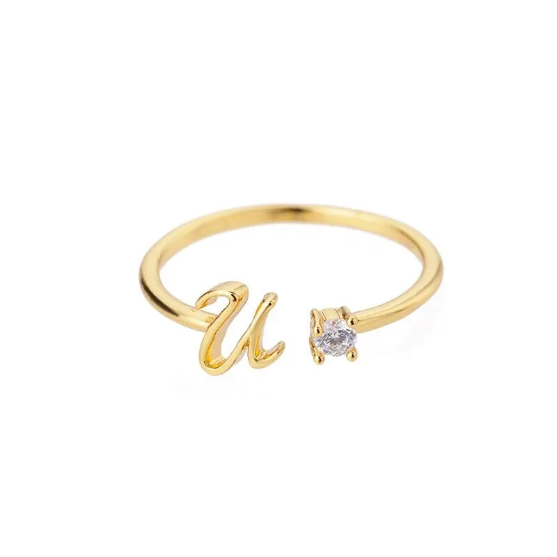 Personalized A-Z Initial Letter Adjustable Open Rings