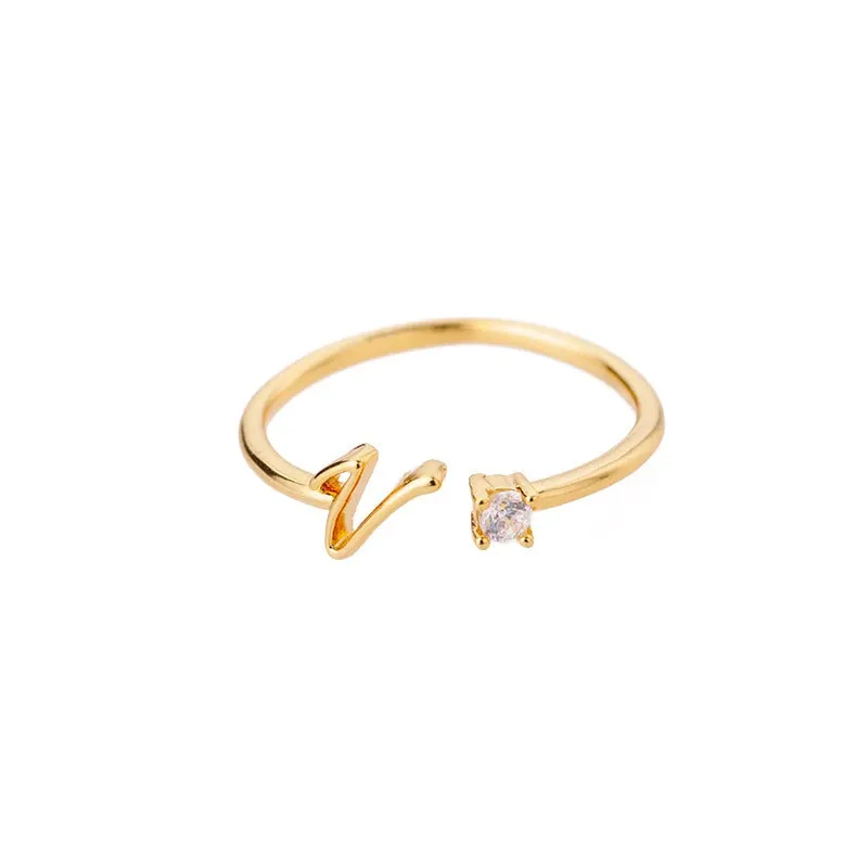 Personalized A-Z Initial Letter Adjustable Open Rings