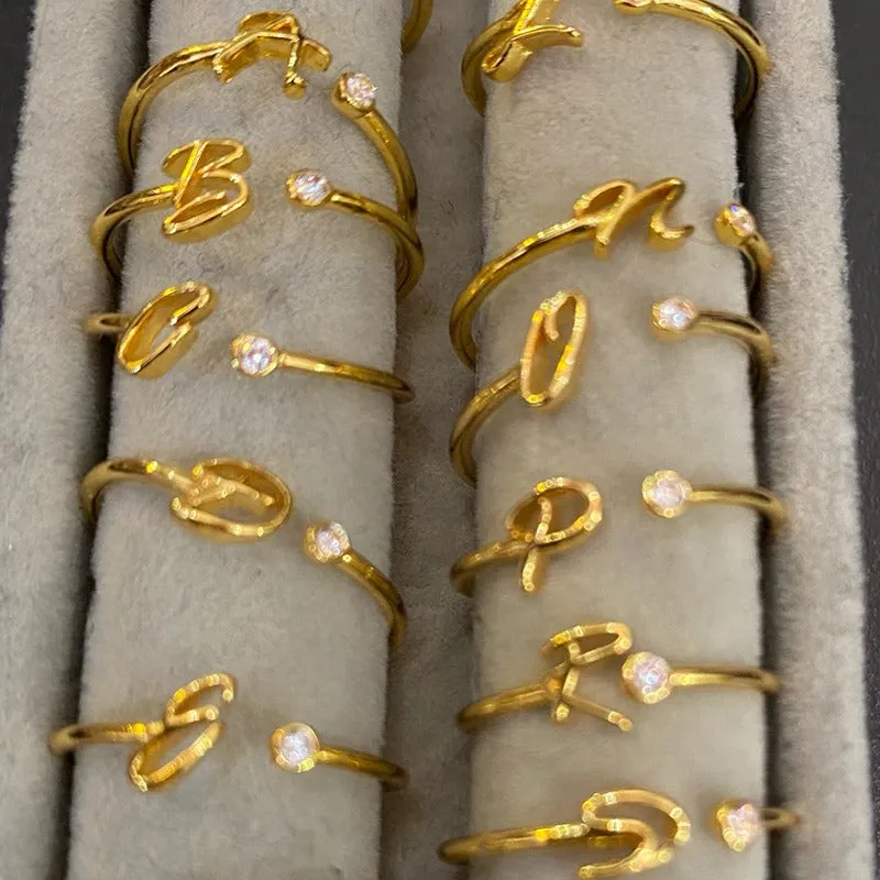 Personalized A-Z Initial Letter Adjustable Open Rings