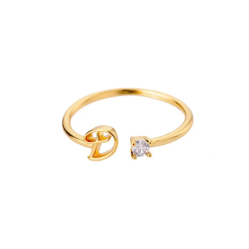 Personalized A-Z Initial Letter Adjustable Open Rings