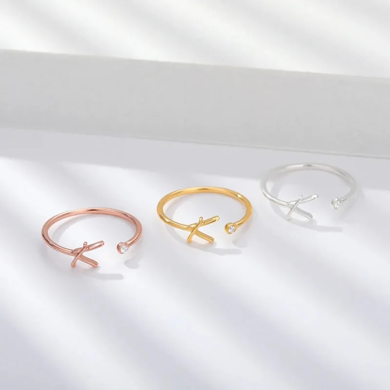 Personalized A-Z Initial Letter Adjustable Open Rings