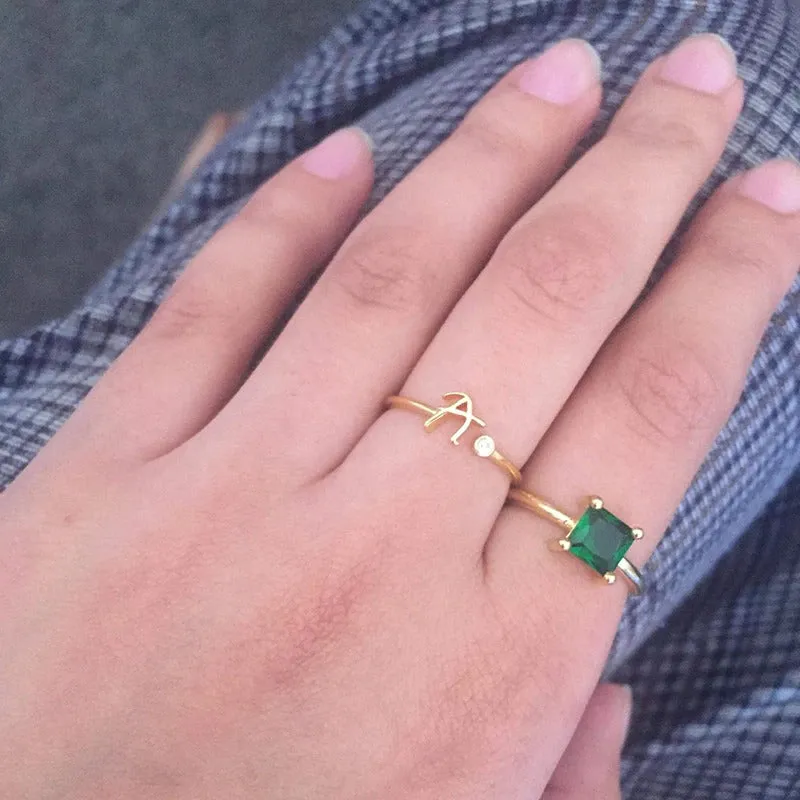 Personalized A-Z Initial Letter Adjustable Open Rings
