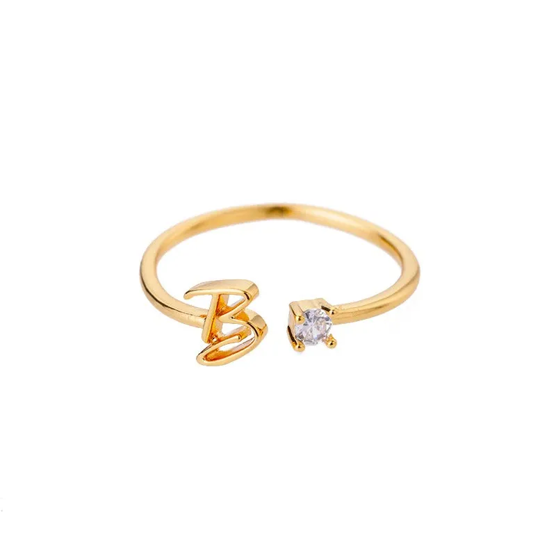 Personalized A-Z Initial Letter Adjustable Open Rings